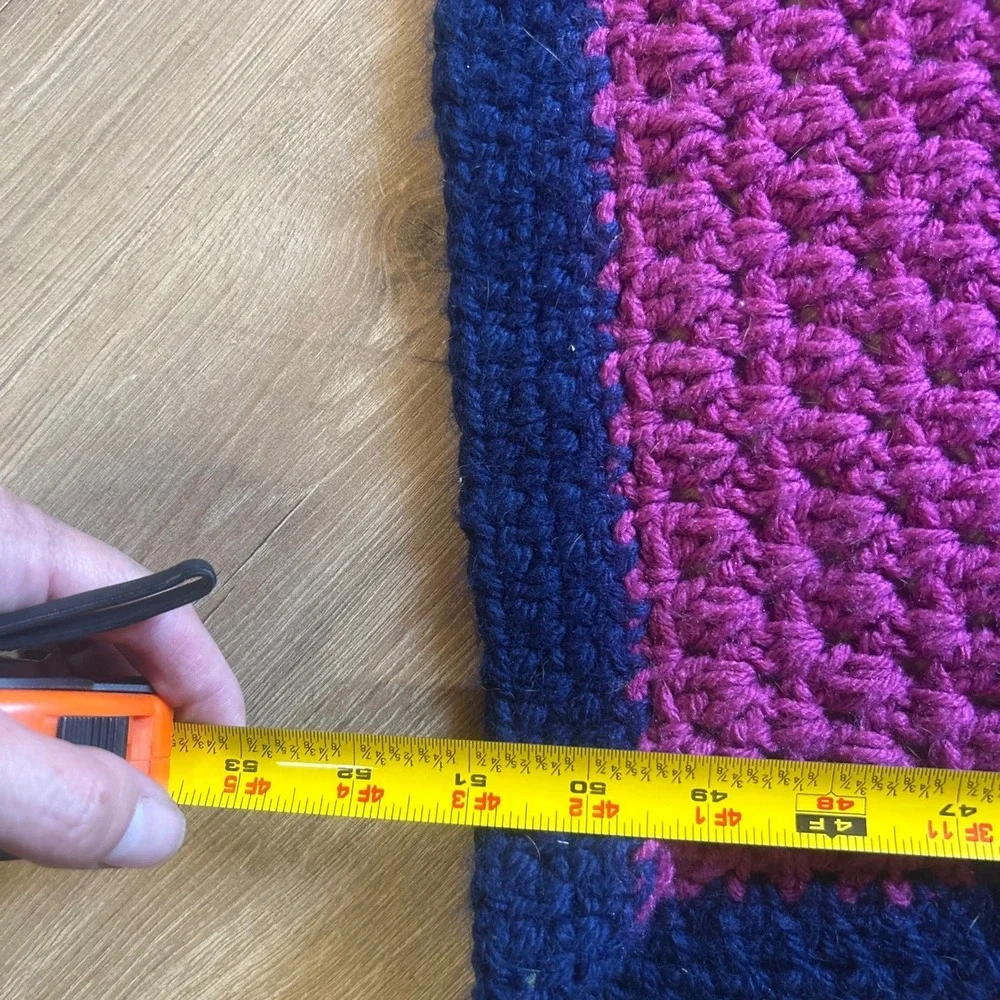 Handmade Crochet Colorblock Patchwork Throw Blanket Navy Purple Pink 50x30